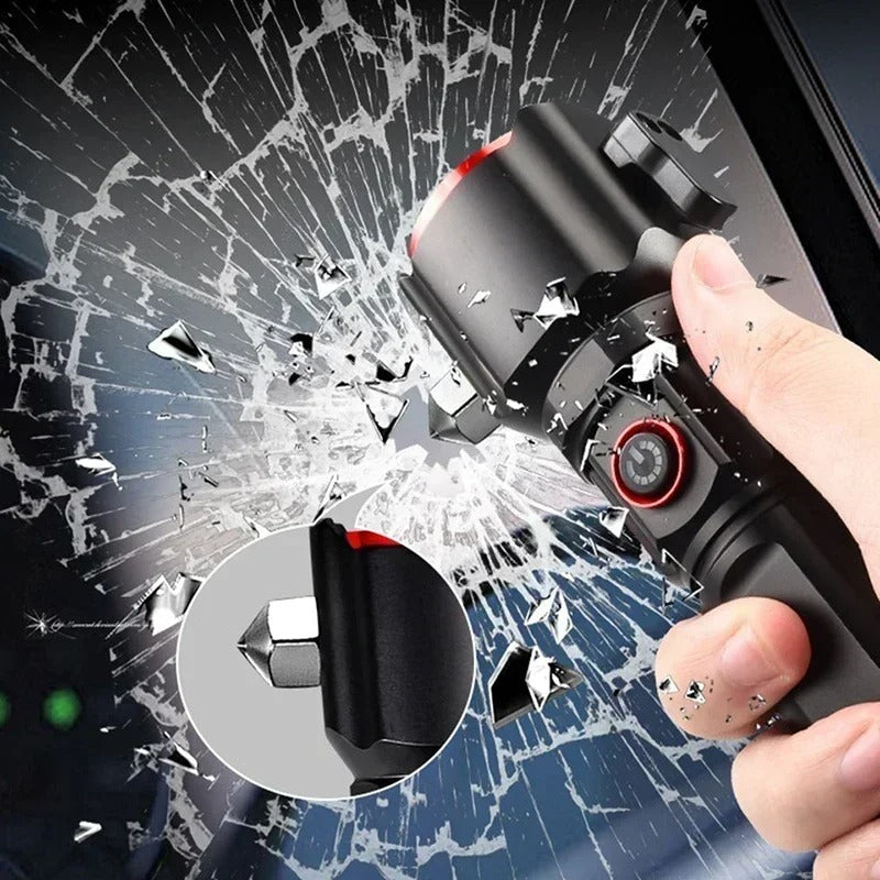 Rechargeable Metal Torch with Safety Hammer – LED Flashlight for Emergency, Car & Outdoor Use