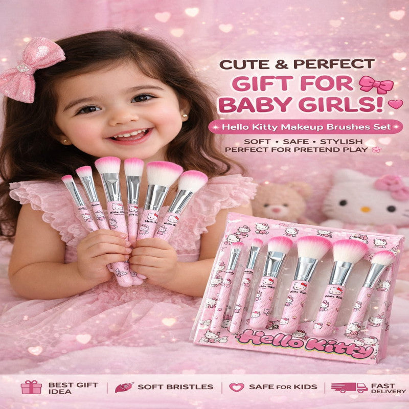 Hello Kitty 7pcs Makeup Brush Set – Soft Cosmetic Brushes Kit for Face & Eyes