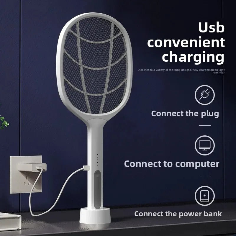 2-in-1 Mosquito Racket with UV Light – Rechargeable Electric Bug Zapper with Stand