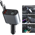 4-in-1 Retractable Car Charger – Fast Charging Multi Cable Car Adapter (Type-C, iPhone, USB)