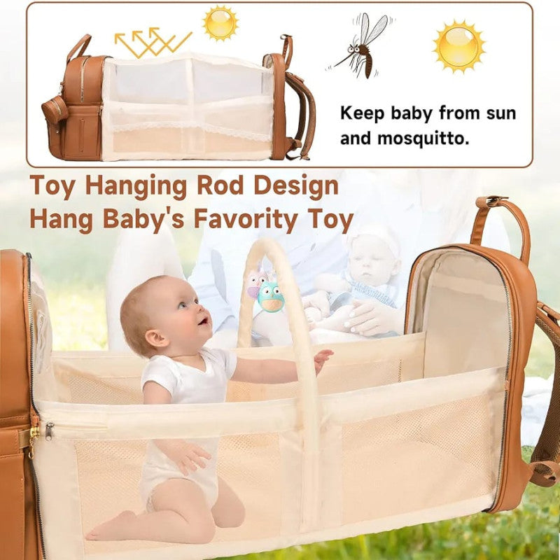 PU Baby Diaper Bag Backpack with Multifunction Diapers Changing Station