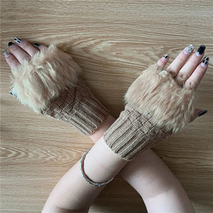 Winter Women Gloves – Soft Wool Knit Fingerless Gloves with Fur | Warm & Stylish Hand Warmers