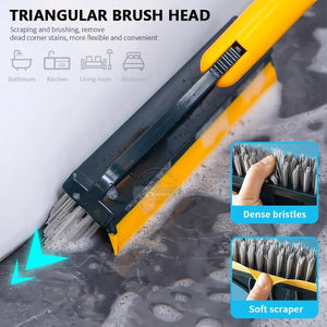 2 in 1 Brush Mop with Squeegee – Floor Scrubber & Water Wiper Cleaning Tool