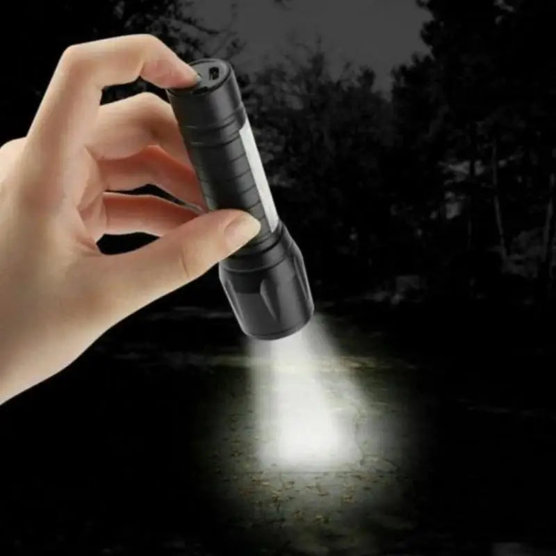 Mini USB Rechargeable Flashlight – COB LED Zoom Torch with Side Light (3 Modes)
