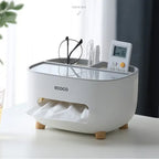 Multifunctional Tissue Box Holder with Remote Storage – Plastic Organizer Stand