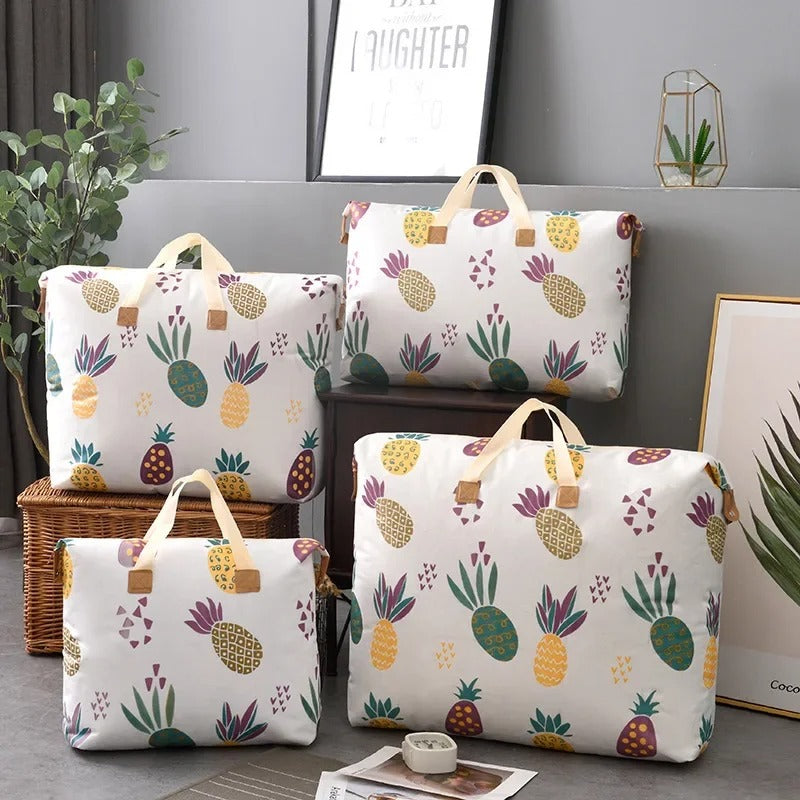 Pack of 2 Pineapple Printed Storage Bag – Large Capacity Clothes & Blanket Organizer