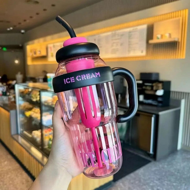Portable Straw Tumbler – Cute Handle Cup with Straw (Leakproof & Reusable)