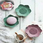 Pack of 3 Silicone Flower Soap Holder with Brush Base – Anti-Slip Self Draining Soap Dish