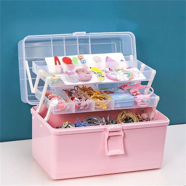 Multi-Layer Desk Organizer Box – Portable Storage Case with Compartments