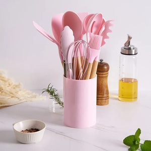 12 Pcs Silicone Kitchen Utensil Set with Holder – Heat Resistant Cooking Spoon Set
