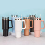 Simple Stainless Steel Tumbler – Large Capacity Insulated Coffee Cup with Handle