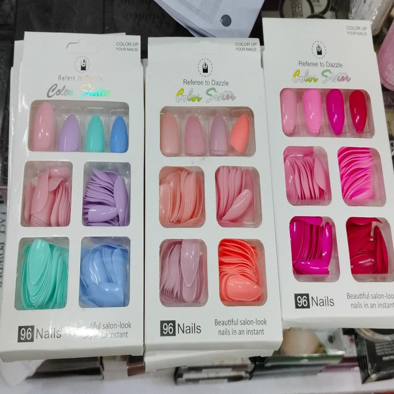 96pcs Press-On Nails Set – Color Sister Artificial Nails Box