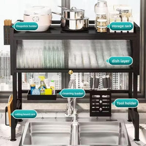 Over The Sink Dish Drying Rack – Multi-Layer Kitchen Organizer with Cabinet & Utensil Holder