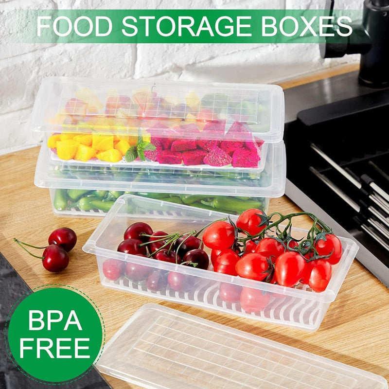 Fridge Storage Box with Filter – Fresh Keeping Container | Drain Tray Fridge Organizer for Fruits & Vegetables
