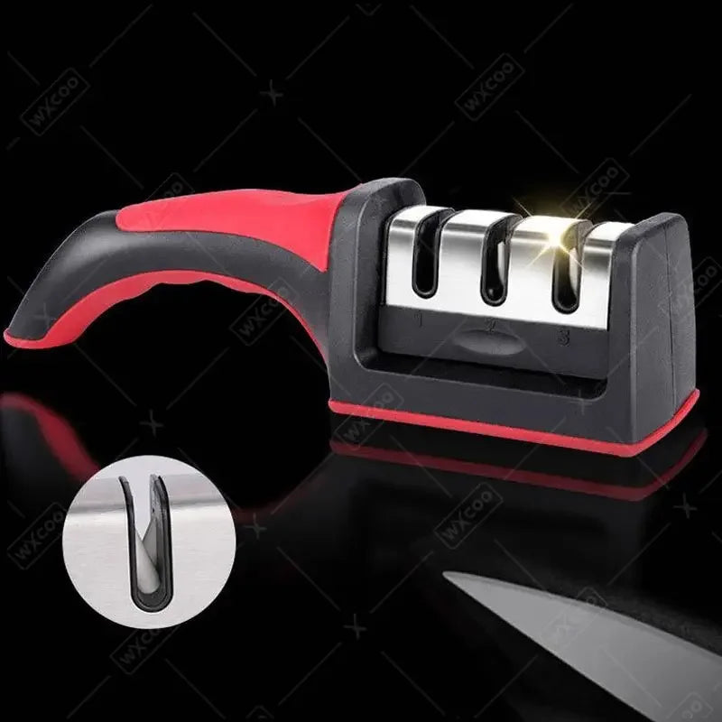 Stainless Steel Knife Sharpener – 3 Stage Professional Sharpener | Kitchen Knife Sharpening Tool with Anti Slip Base