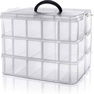 4 Layer Stackable Storage Box Organizer – Multi Tier Plastic Storage Case with Compartments & Lock