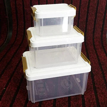 ARONI Storage Box Set (3PCS) – Airtight Plastic Containers with Lock Lid | Multi Size Kitchen Organizer Boxes
