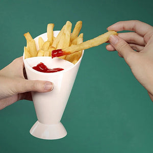 Fries Holder with Sauce Compartment – Snack Serving Cup | French Fries & Dip Holder Bowl