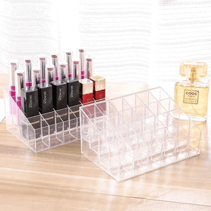 24 Grid Makeup Organizer – Acrylic Cosmetic Storage Box | Lipstick, Nail Polish & Beauty Organizer