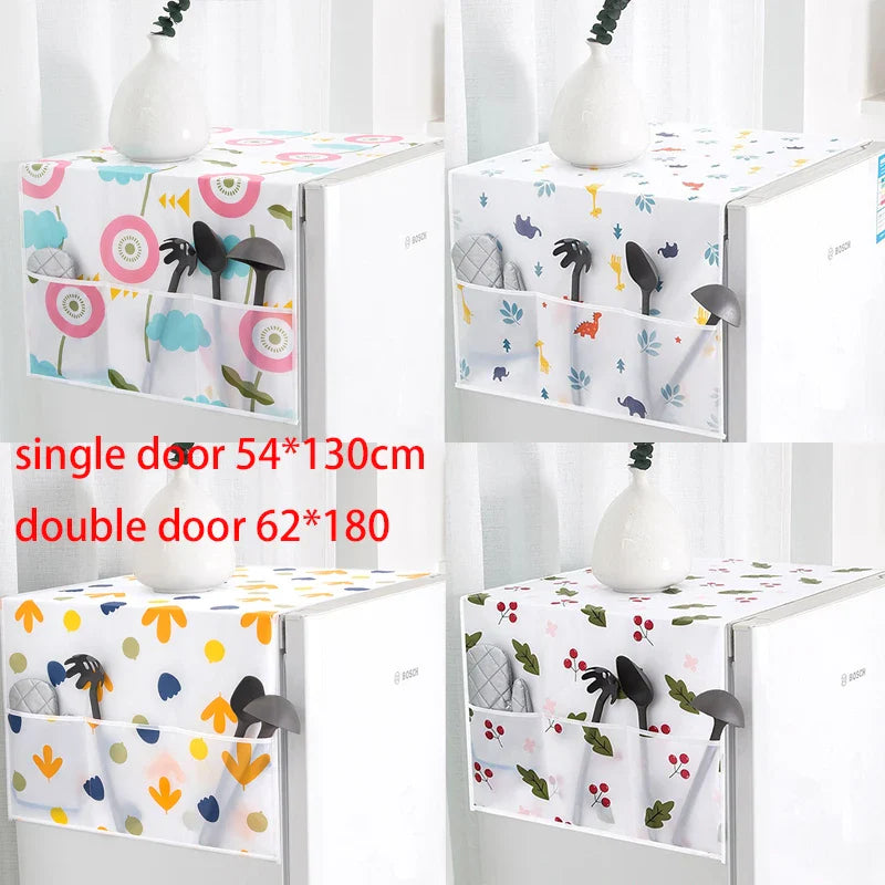 Fridge Cover with Storage Pockets – Dustproof Refrigerator Top Organizer
