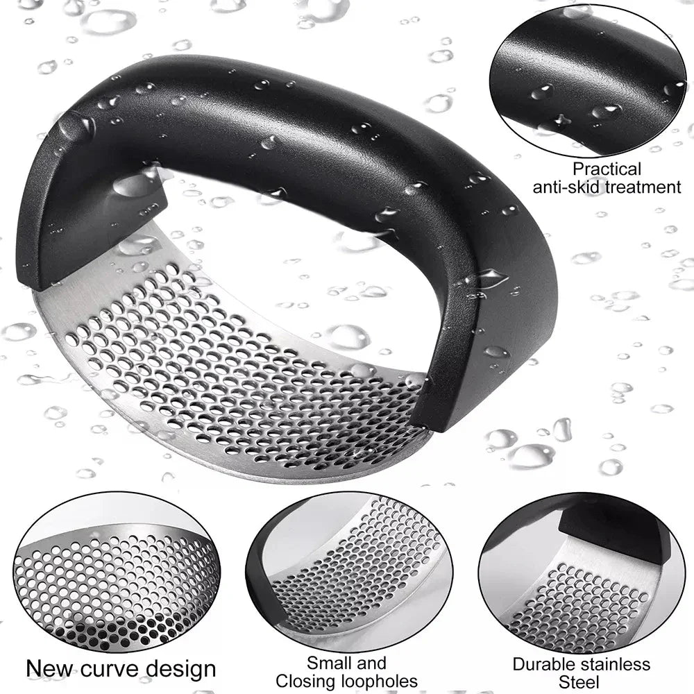 Garlic Press Crusher – Stainless Steel Garlic Mincer | Easy Grip Ginger & Garlic Crusher Tool