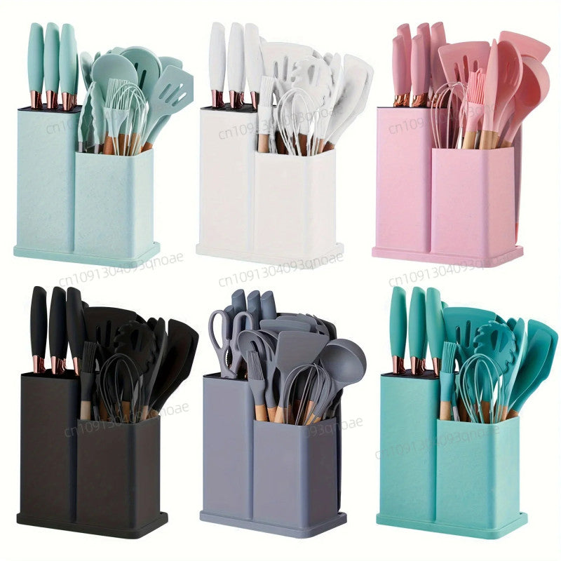 Silicone Spoon Set with Knife Set – Kitchen Utensils Set with Holder