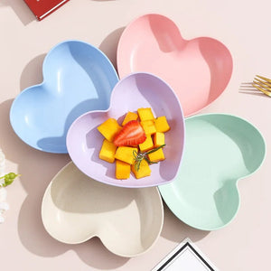 Pack of 10 Heart Shape Plate Set with Stand – Cute Snack & Dessert Plates | Multi-Color Serving Bowls Set