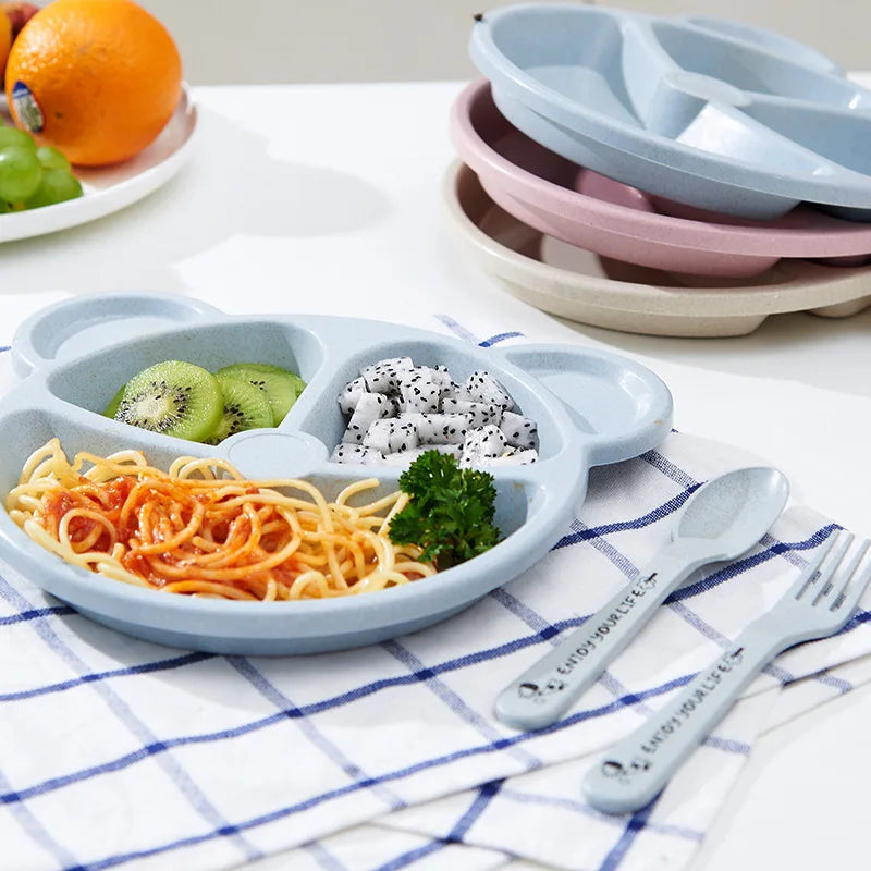 Panda Shape Baby Feeding Set (5pcs) – Kids Divided Plate with Spoon & Fork | Cute BPA Free Dinner Set
