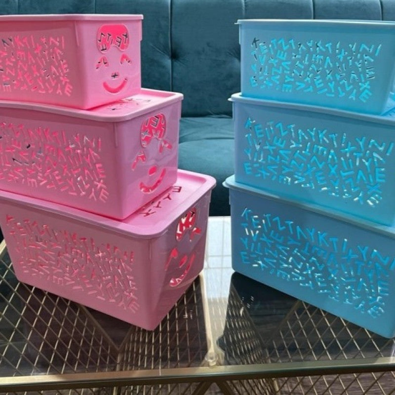 Smiley Storage Box Set (3 Pcs) – Multi Size Organizer with Lid | Cute Plastic Storage Bins
