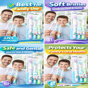 Pack of 3 Toothbrush Set – Kids & Adults Soft Bristle Toothbrush | Family Pack