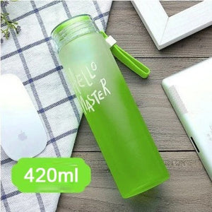 Hello Master Glass Bottle – Gradient Frosted Water Bottle with Strap