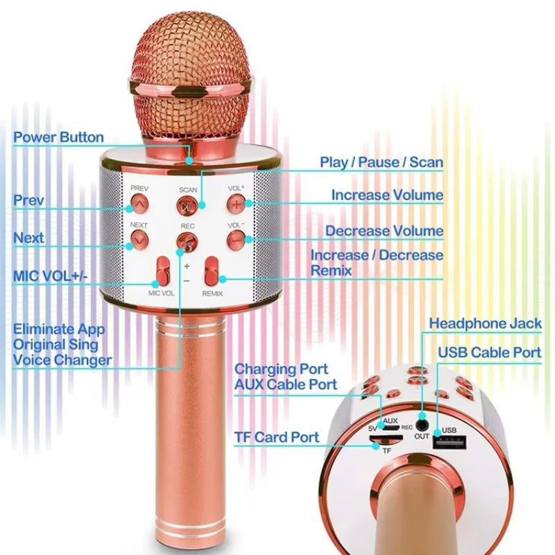 858 Wireless Karaoke Microphone – Bluetooth Singing Mic with Speaker & Voice Effects