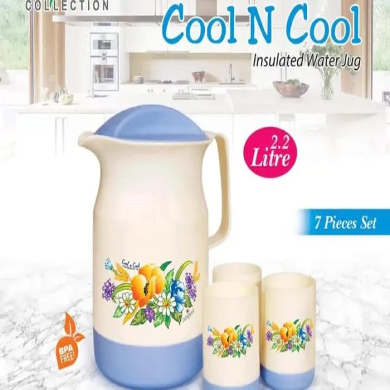 Summer Jug Set with Glasses (7pcs) – Water & Juice Serving Set | Stylish Plastic Pitcher Set