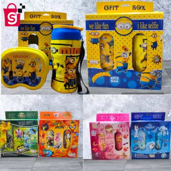 Kids Gift Lunch Box Set – Lunch Box + Water Bottle Combo (Cartoon Design)