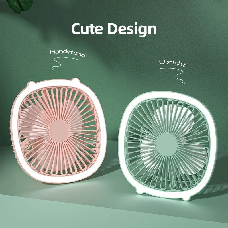 3 in 1 Portable Desktop Fan with LED Light – Table, Wall & Ceiling Hanging Fan (Rechargeable)