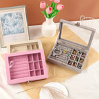 Velvet Glass Jewelry Organizer Box – Ring & Earring Display Storage Case