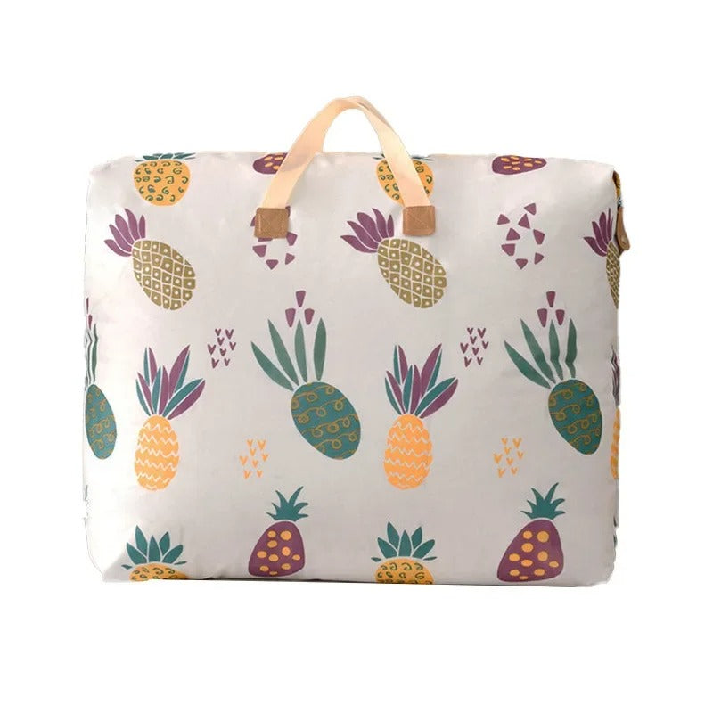 Pack of 2 Pineapple Printed Storage Bag – Large Capacity Clothes & Blanket Organizer