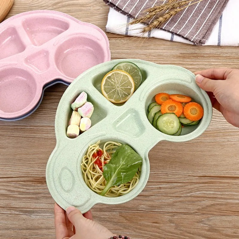 Pack of 2 Car Shape Kids Plate – Multi-Section Cartoon Food Serving Tray for Children