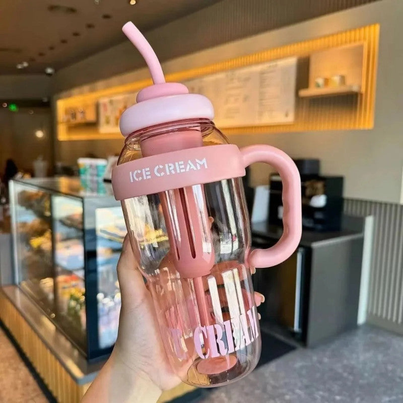 Portable Straw Tumbler – Cute Handle Cup with Straw (Leakproof & Reusable)