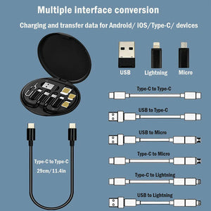5-in-1 Data USB Charging Cable Storage Box – Multi Cable Kit with SIM Adapter & Ejector Pin