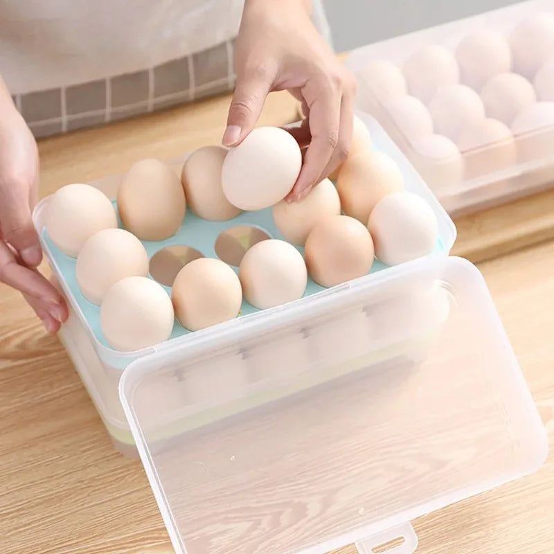 15 Grid Egg Storage Box – Classic Fridge Egg Tray with Lid | Stackable Egg Holder Container