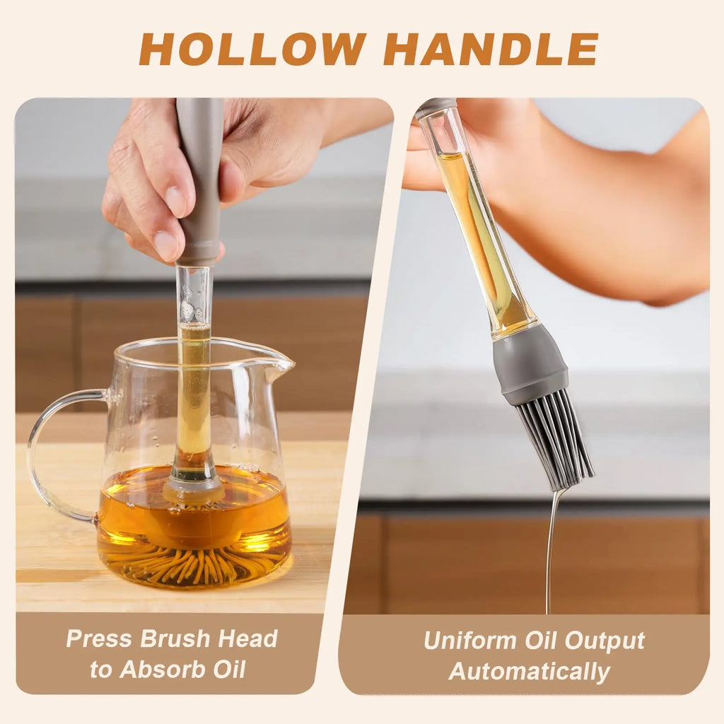 Pack of 2 Oil Push Silicone Brush – BBQ Oil Dispenser Brush for Cooking & Baking
