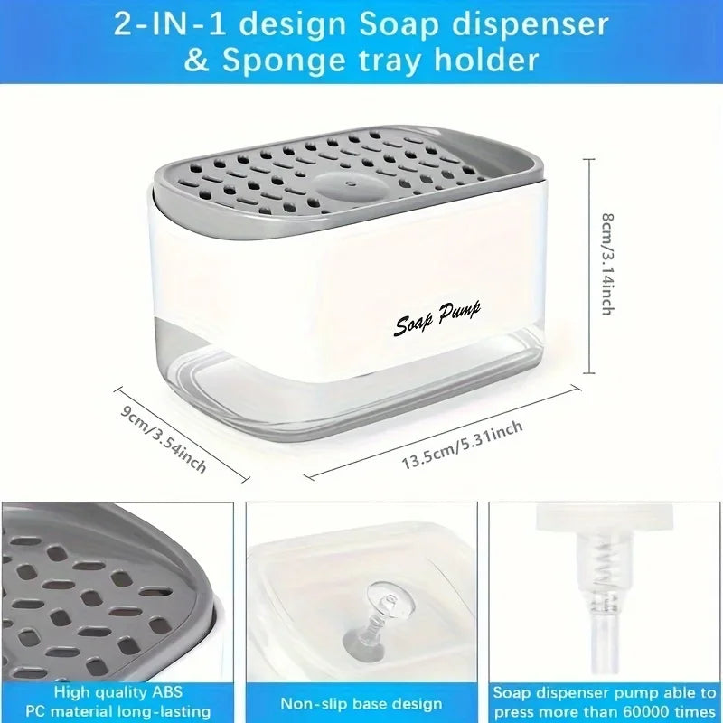 2-in-1 Soap Pump Caddy – Liquid Soap Dispenser with Sponge Holder (Press Type)