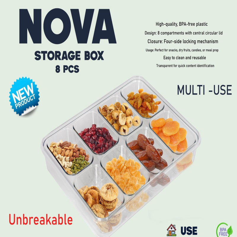 Nova 8 in 1 Storage Box – Airtight Multi Compartment Food & Snack Organizer