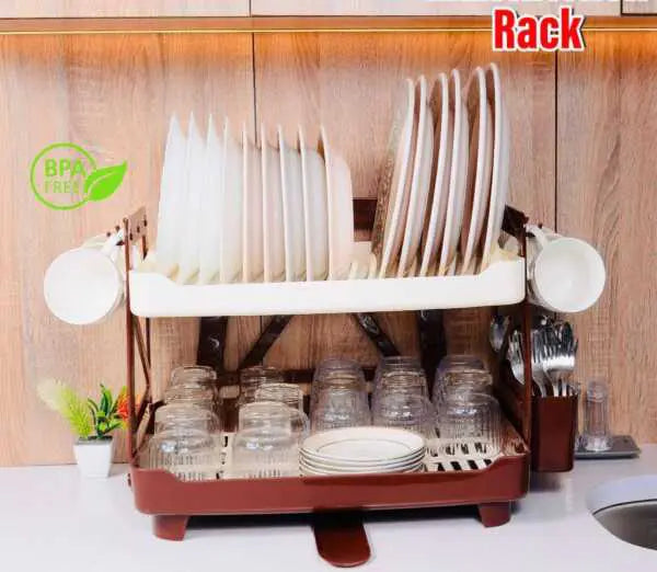 Max Kitchen Plate Stand – 2 Tier Dish Drying Rack with Drain Tray | BPA-Free Kitchen Organizer