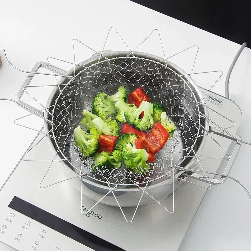 Chef Basket – Stainless Steel Folding Fry & Strainer Basket | Multi Purpose Cooking Basket