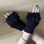 Winter Women Gloves – Soft Wool Knit Fingerless Gloves with Fur | Warm & Stylish Hand Warmers