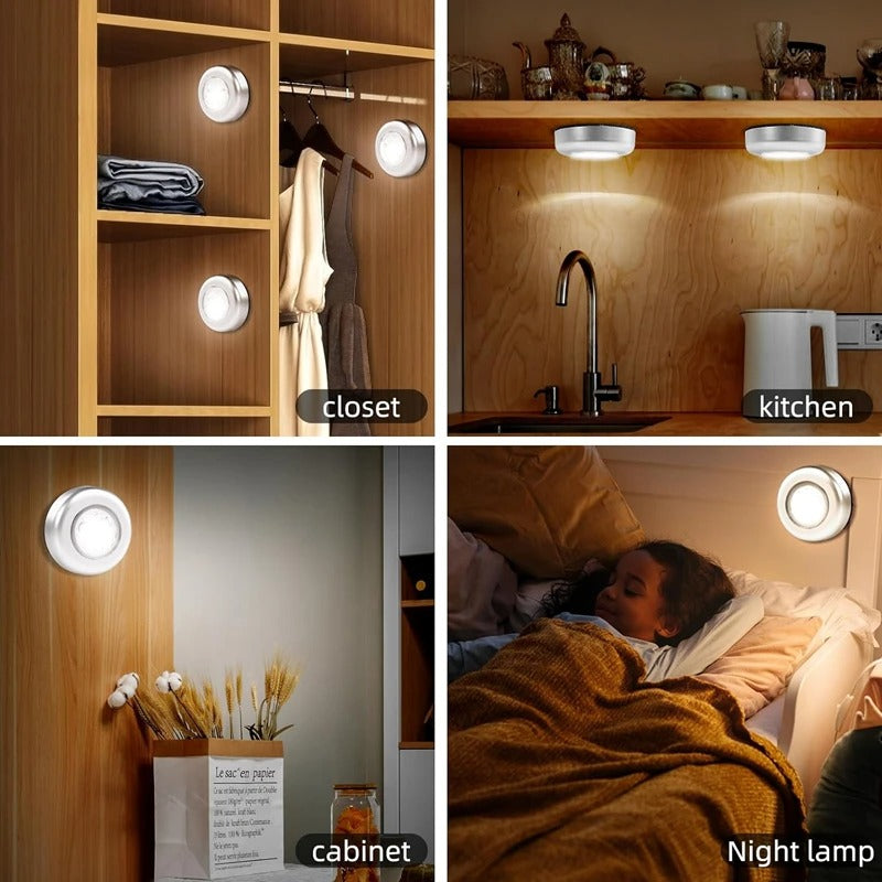 Pack of 3 LED Touch Cabinet Light – Wireless Stick On Light | Battery Operated Night Light for Kitchen, Wardrobe & Stairs