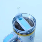 Floral Tumbler with Handle – Insulated Flower Design Cup with Straw
