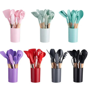 12 Pcs Silicone Kitchen Utensil Set with Holder – Heat Resistant Cooking Spoon Set